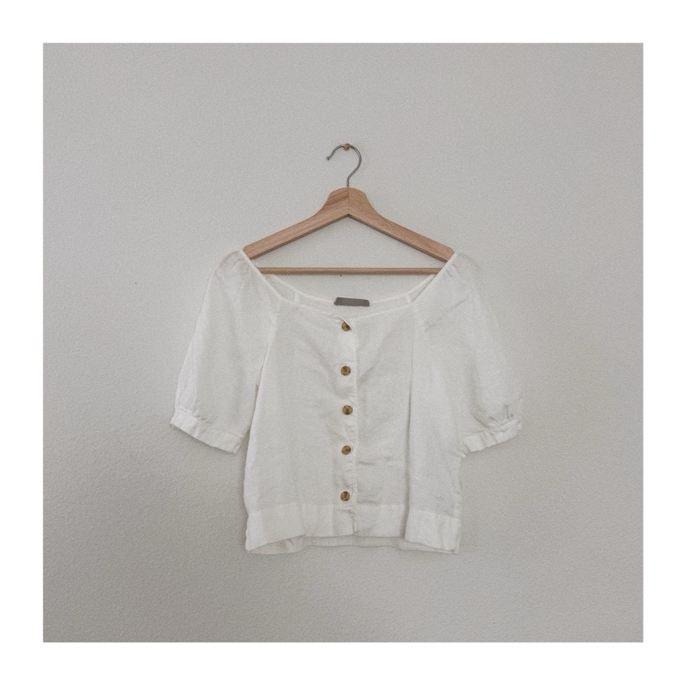 everlane puff sleeve linen top